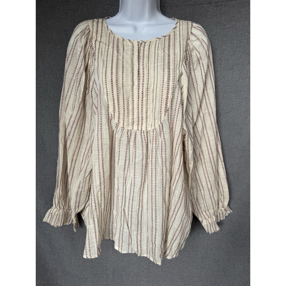 Elizbeth and James Sz L Red and Cream Popover‎ Peasant Blouse boho beachy NWT